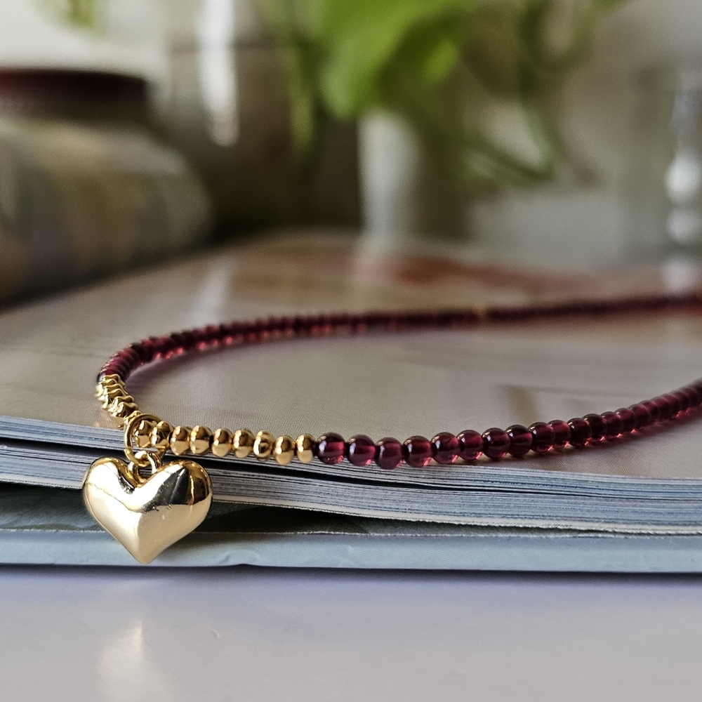 Handcraft Natural Garnet Necklace-Boho Style/french Vintage